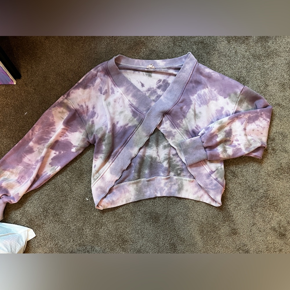 POL reversible purple tie dye off shoulder sweater